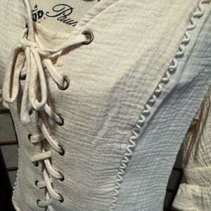 Scarlet darkness Cream Lace-Up Women's Top